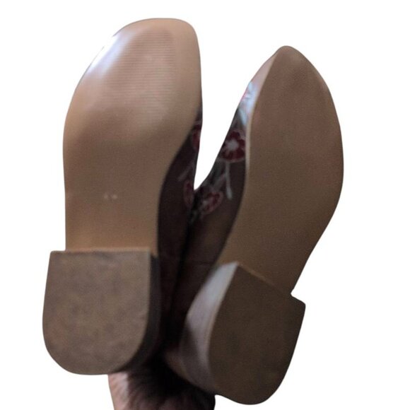 Cowgirl Boots Brown Embroidered Floral Leather Western Style Boots 1.5 heel - Picture 5 of 5